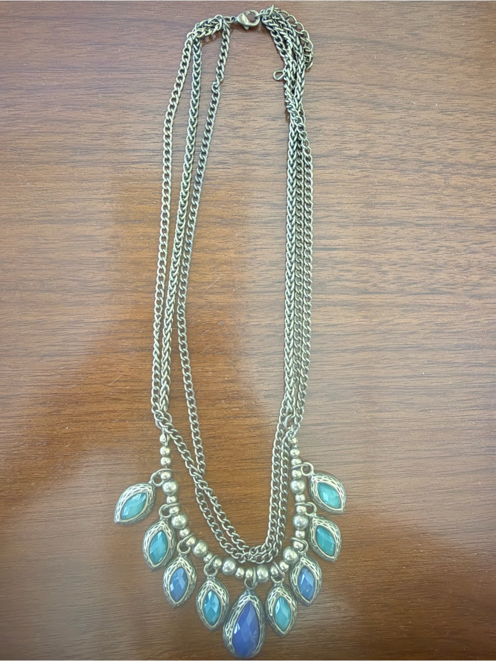 Vintage-Style Blue Teardrop Pendant Necklace - Women Jewelry